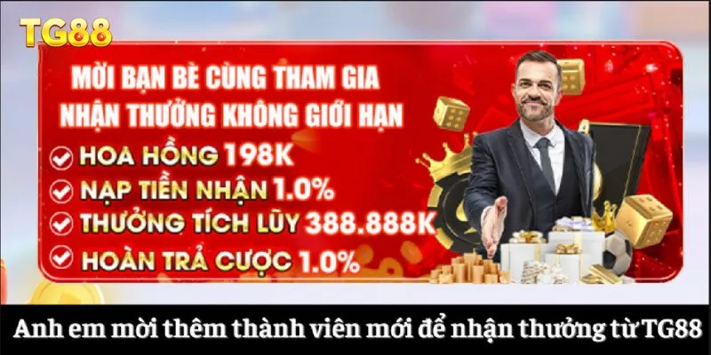 Anh em mời thêm thành viên mới để nhận thưởng từ TG88