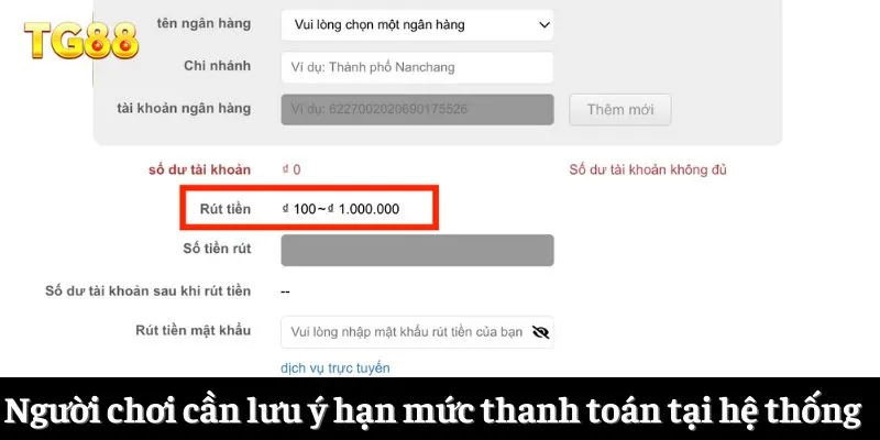 Người chơi cần lưu ý hạn mức thanh toán tại hệ thống