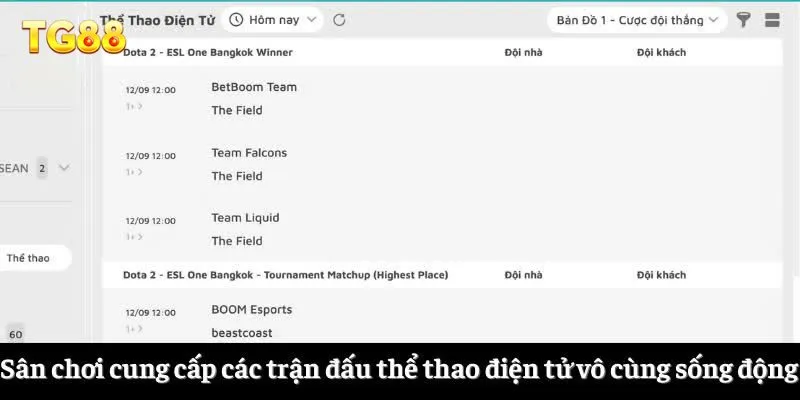 Sân chơi cung cấp các trận đấu thể thao điện tử vô cùng sống động